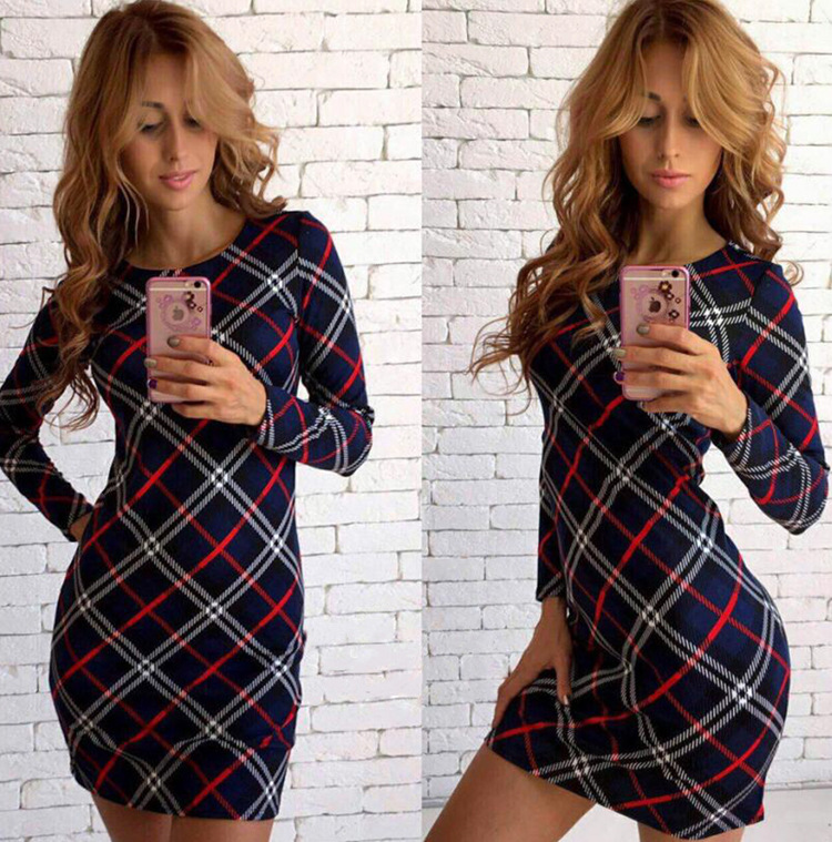 W25040-2 Plaid Bodycon Mini Dress